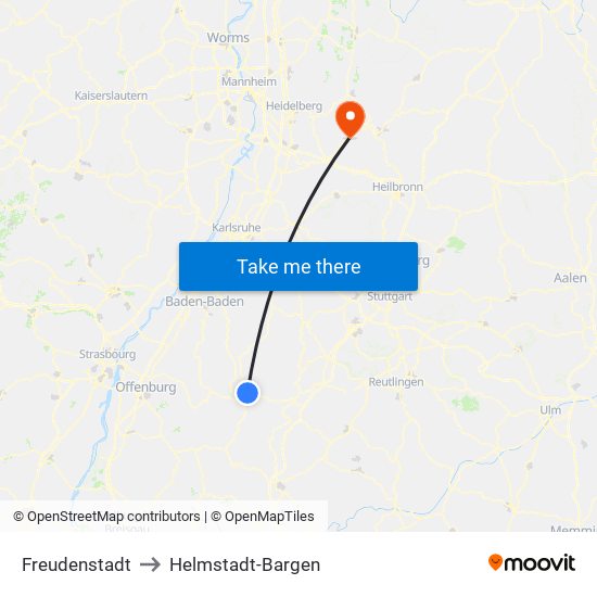 Freudenstadt to Helmstadt-Bargen map