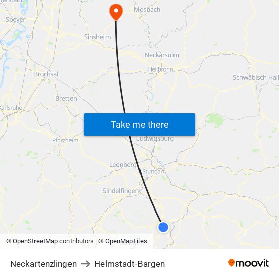 Neckartenzlingen to Helmstadt-Bargen map