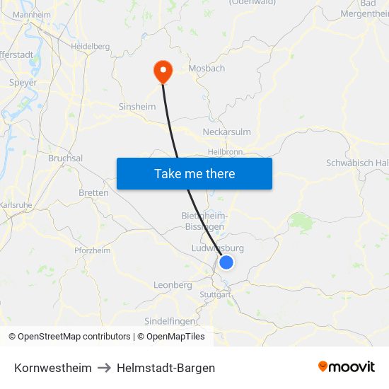 Kornwestheim to Helmstadt-Bargen map