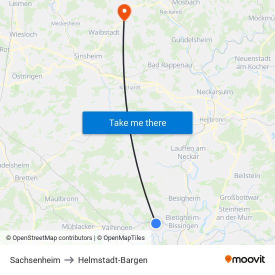 Sachsenheim to Helmstadt-Bargen map