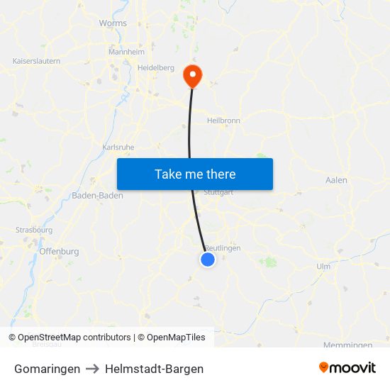 Gomaringen to Helmstadt-Bargen map