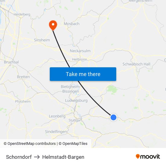 Schorndorf to Helmstadt-Bargen map