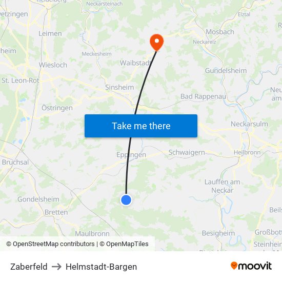 Zaberfeld to Helmstadt-Bargen map