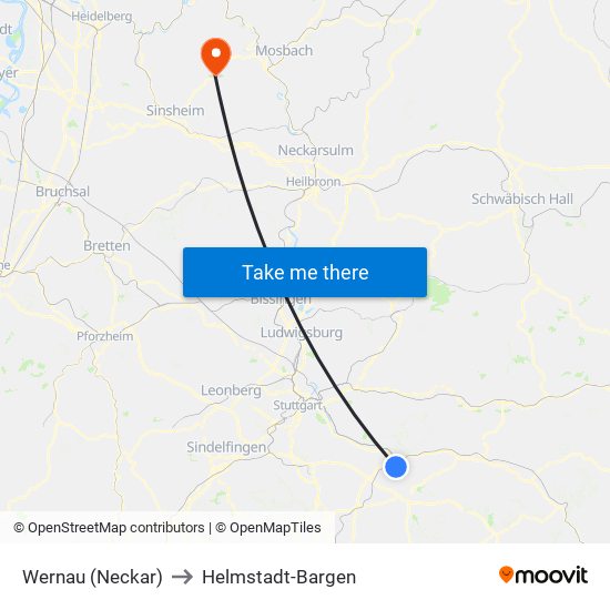 Wernau (Neckar) to Helmstadt-Bargen map