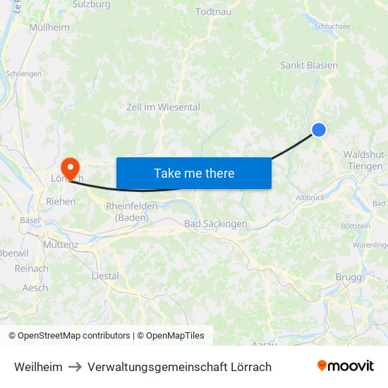 Weilheim to Verwaltungsgemeinschaft Lörrach map