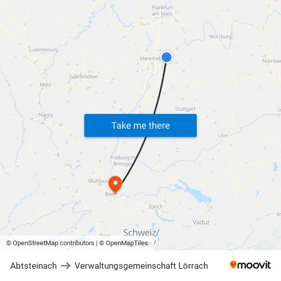 Abtsteinach to Verwaltungsgemeinschaft Lörrach map