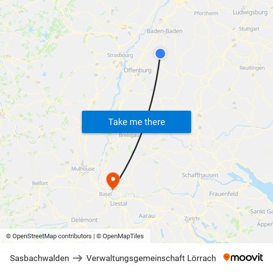 Sasbachwalden to Verwaltungsgemeinschaft Lörrach map