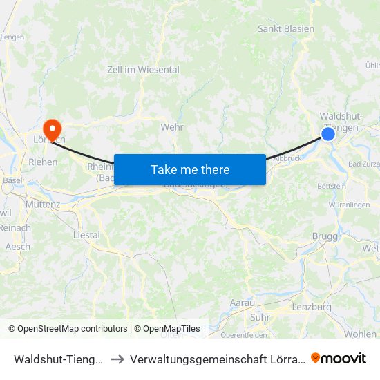 Waldshut-Tiengen to Verwaltungsgemeinschaft Lörrach map