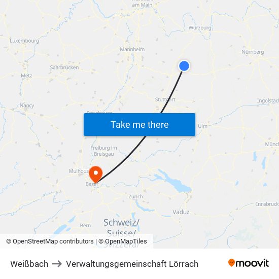 Weißbach to Verwaltungsgemeinschaft Lörrach map