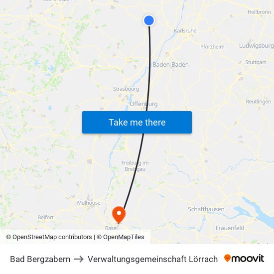 Bad Bergzabern to Verwaltungsgemeinschaft Lörrach map