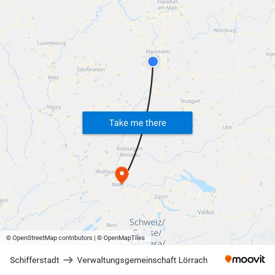 Schifferstadt to Verwaltungsgemeinschaft Lörrach map