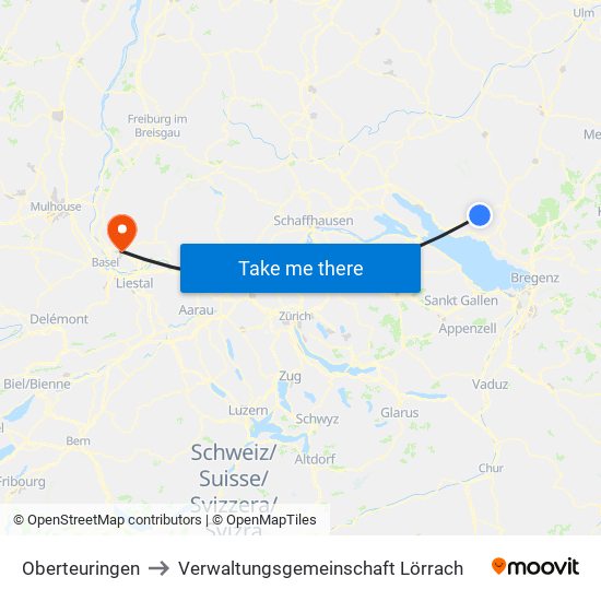 Oberteuringen to Verwaltungsgemeinschaft Lörrach map