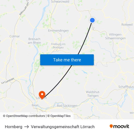Hornberg to Verwaltungsgemeinschaft Lörrach map