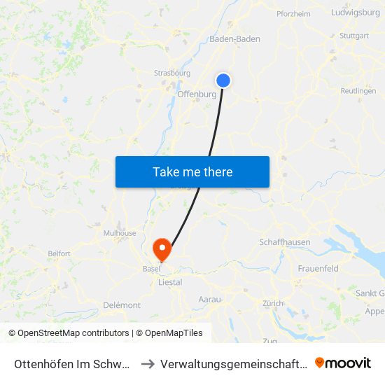 Ottenhöfen Im Schwarzwald to Verwaltungsgemeinschaft Lörrach map