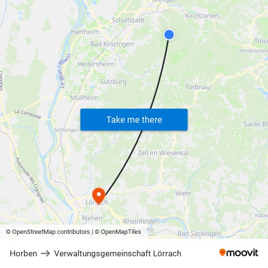 Horben to Verwaltungsgemeinschaft Lörrach map