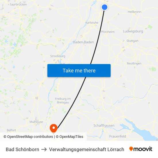 Bad Schönborn to Verwaltungsgemeinschaft Lörrach map