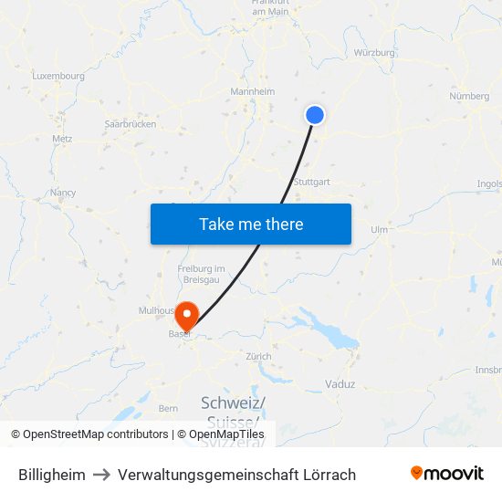 Billigheim to Verwaltungsgemeinschaft Lörrach map