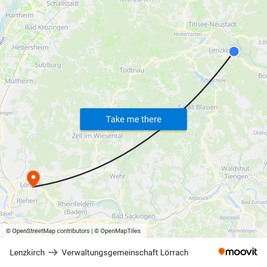 Lenzkirch to Verwaltungsgemeinschaft Lörrach map