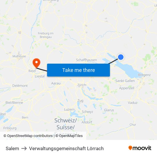 Salem to Verwaltungsgemeinschaft Lörrach map