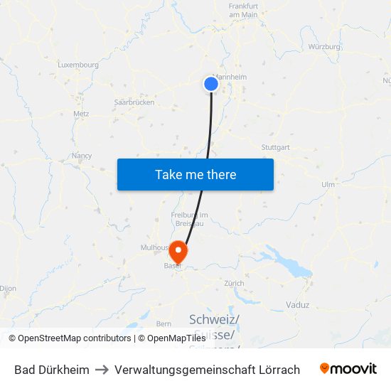 Bad Dürkheim to Verwaltungsgemeinschaft Lörrach map