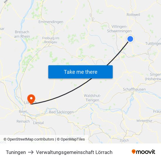 Tuningen to Verwaltungsgemeinschaft Lörrach map