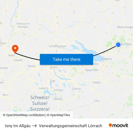 Isny Im Allgäu to Verwaltungsgemeinschaft Lörrach map