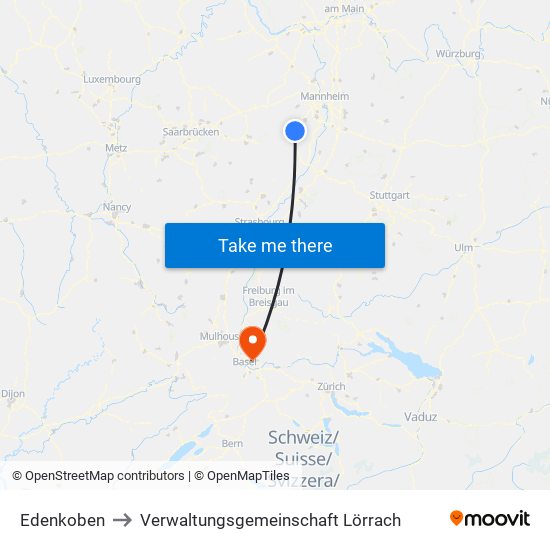 Edenkoben to Verwaltungsgemeinschaft Lörrach map