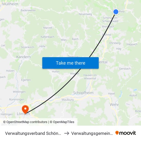 Verwaltungsverband Schönau Im Schwarzwald to Verwaltungsgemeinschaft Lörrach map