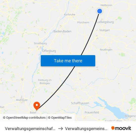 Verwaltungsgemeinschaft Brackenheim to Verwaltungsgemeinschaft Lörrach map