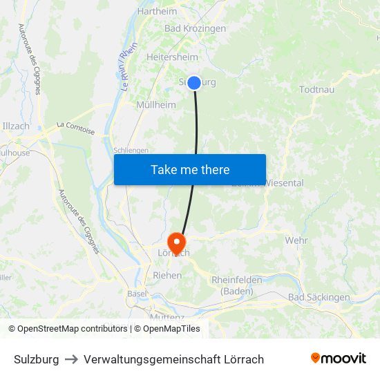 Sulzburg to Verwaltungsgemeinschaft Lörrach map