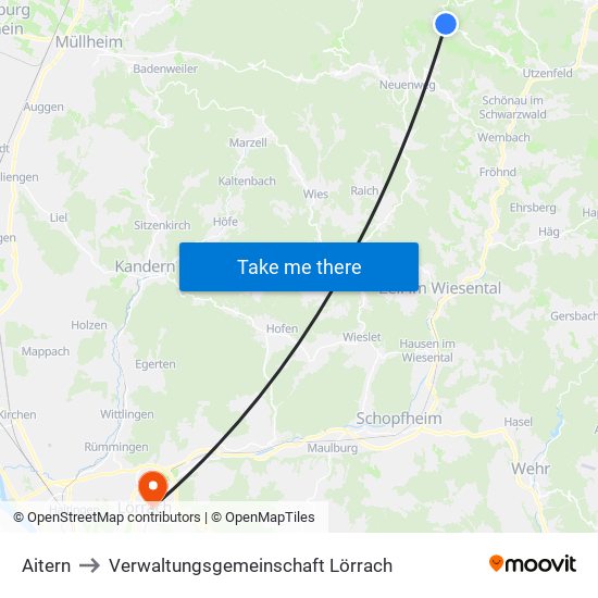 Aitern to Verwaltungsgemeinschaft Lörrach map