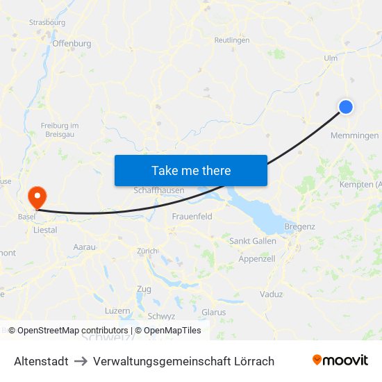 Altenstadt to Verwaltungsgemeinschaft Lörrach map