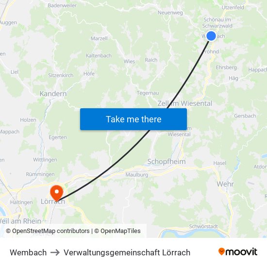 Wembach to Verwaltungsgemeinschaft Lörrach map