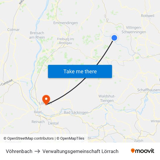 Vöhrenbach to Verwaltungsgemeinschaft Lörrach map