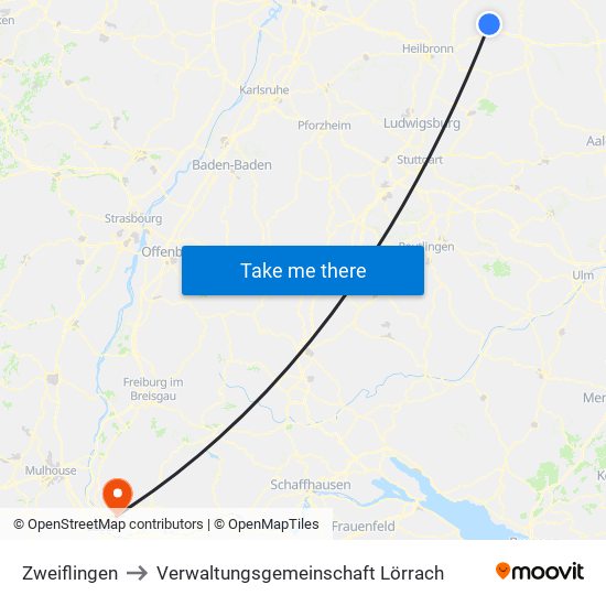 Zweiflingen to Verwaltungsgemeinschaft Lörrach map