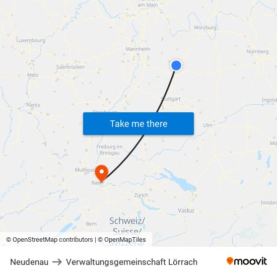 Neudenau to Verwaltungsgemeinschaft Lörrach map