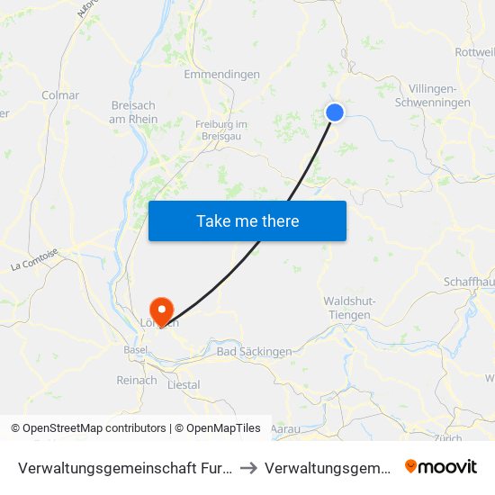 Verwaltungsgemeinschaft Furtwangen Im Schwarzwald to Verwaltungsgemeinschaft Lörrach map