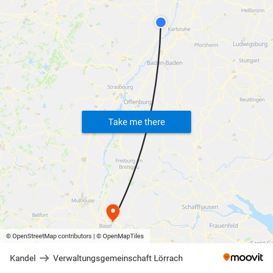 Kandel to Verwaltungsgemeinschaft Lörrach map