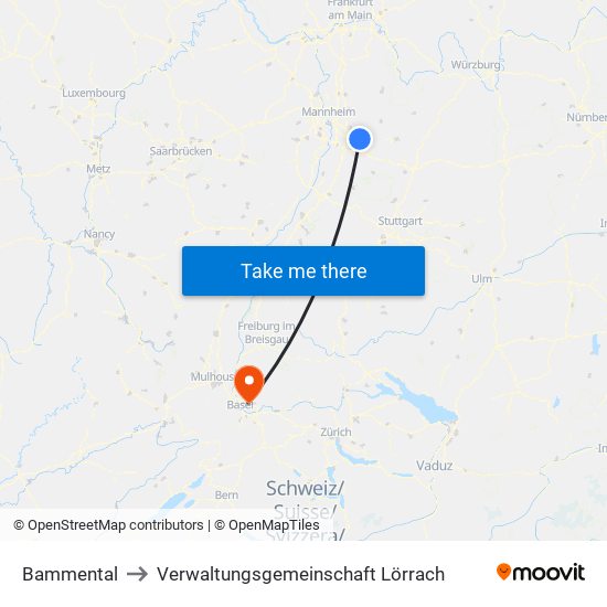 Bammental to Verwaltungsgemeinschaft Lörrach map