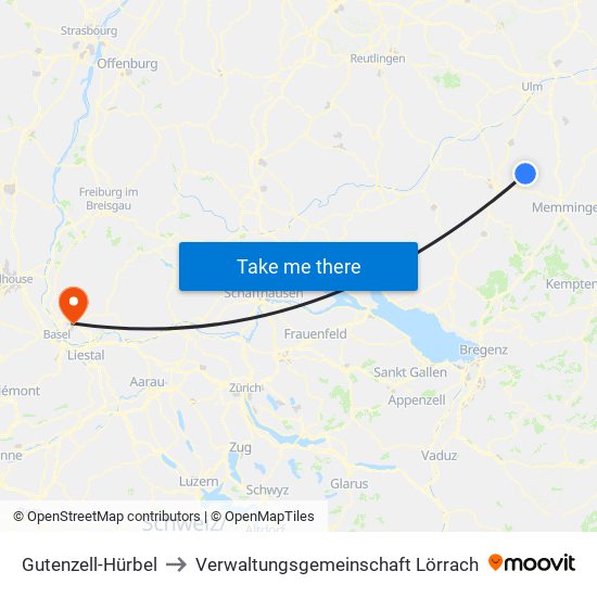 Gutenzell-Hürbel to Verwaltungsgemeinschaft Lörrach map