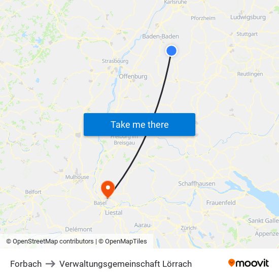 Forbach to Verwaltungsgemeinschaft Lörrach map