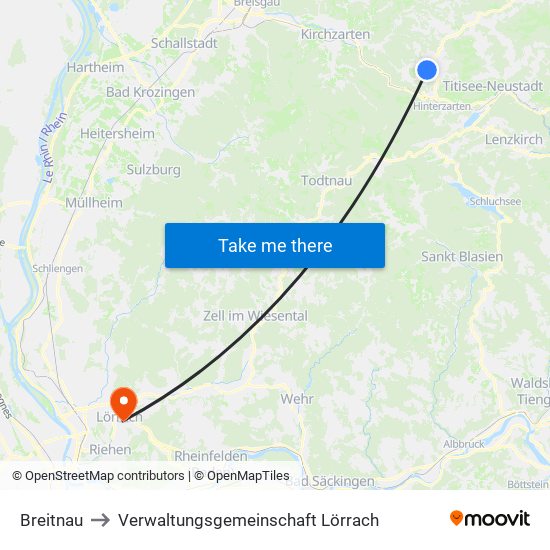 Breitnau to Verwaltungsgemeinschaft Lörrach map