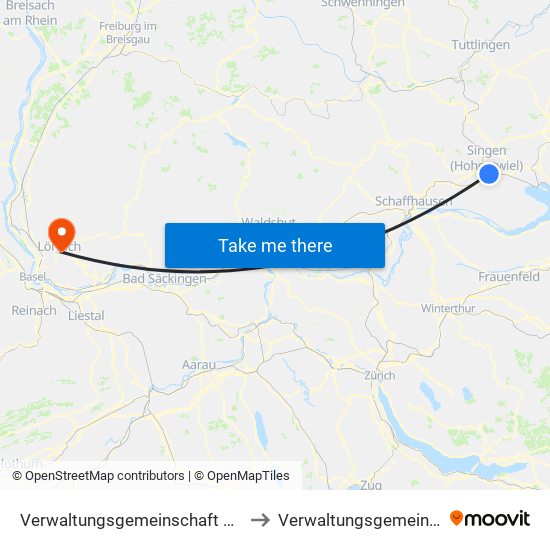 Verwaltungsgemeinschaft Singen (Hohentwiel) to Verwaltungsgemeinschaft Lörrach map
