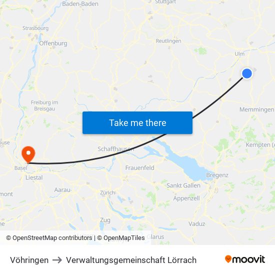 Vöhringen to Verwaltungsgemeinschaft Lörrach map