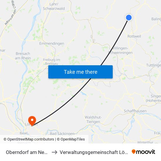 Oberndorf am Neckar to Verwaltungsgemeinschaft Lörrach map