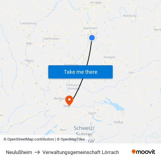 Neulußheim to Verwaltungsgemeinschaft Lörrach map