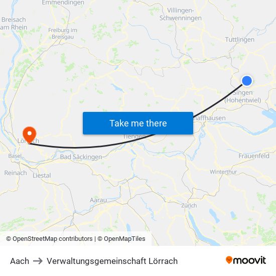 Aach to Verwaltungsgemeinschaft Lörrach map