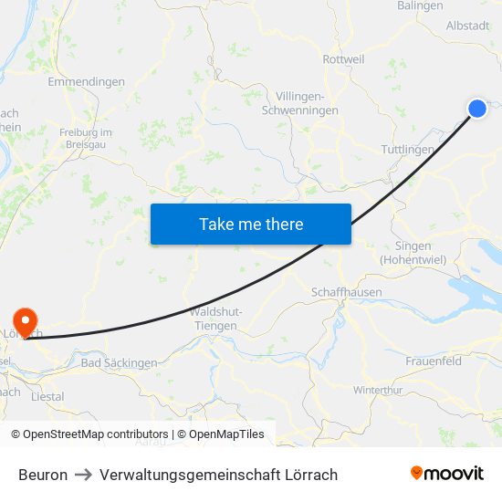 Beuron to Verwaltungsgemeinschaft Lörrach map