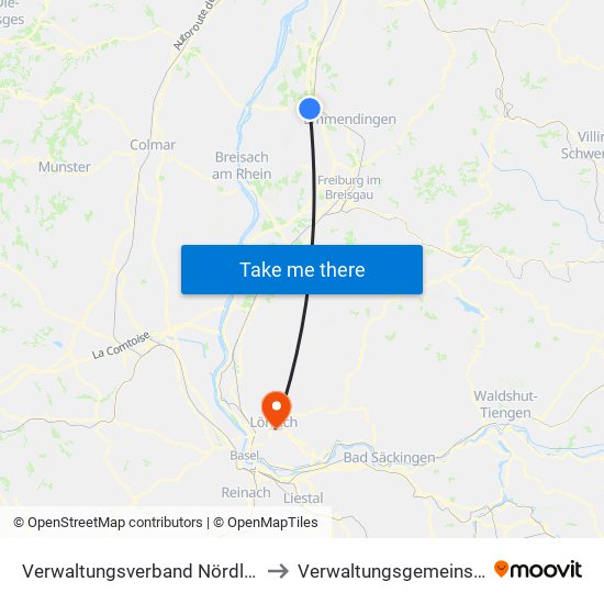 Verwaltungsverband Nördlicher Kaiserstuhl to Verwaltungsgemeinschaft Lörrach map