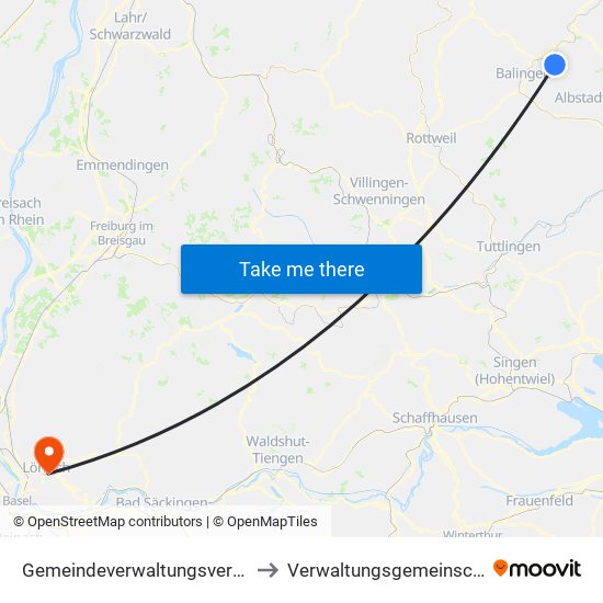 Gemeindeverwaltungsverband Bisingen to Verwaltungsgemeinschaft Lörrach map